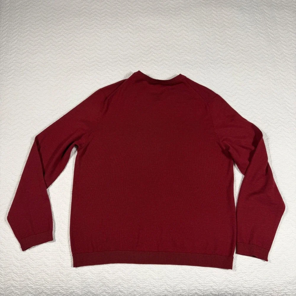 Structure V-Neck‎ Sweater Mens L Burgundy 100% Italian Merino Wool Classic NWOT